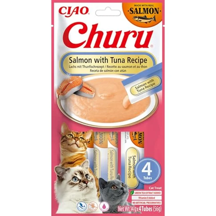 INABA Churu Katzen Leckerlies mit 30% Lachs & Thunfisch, reich an Omega 3 und Vitamin E, 56 g (1er Pack) – Bild 1
