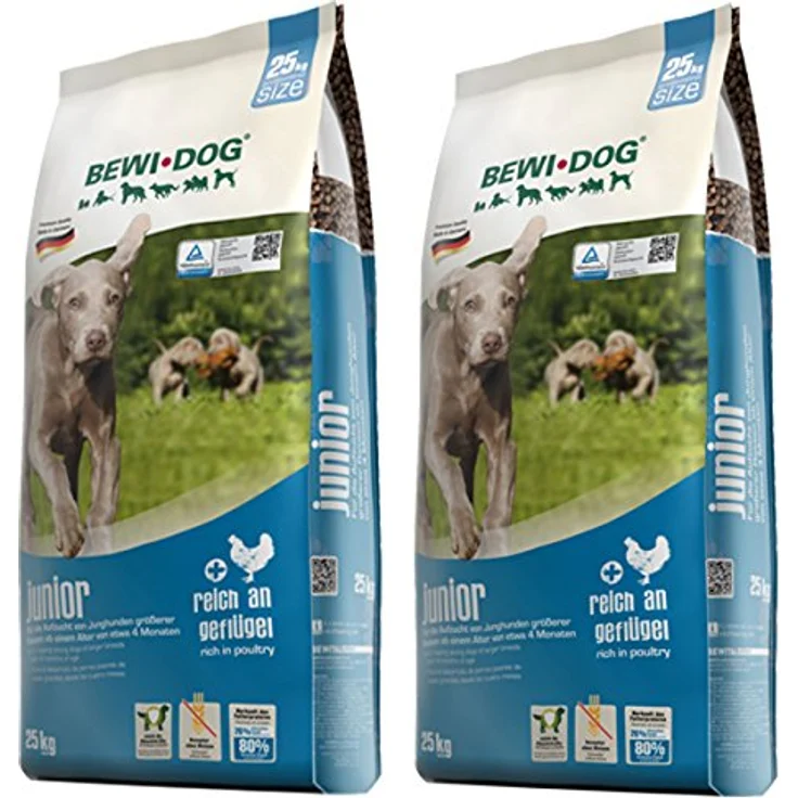 Bewi Dog Junior, 2 x 25 kg Trockenfutter für junge Hunde ab 4. Monat, weizenfrei und sojafrei, Sparpaket