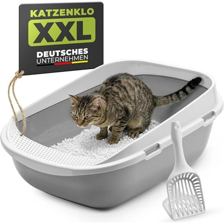 adena Katzentoilette XXL Jumbo Schale 65 cm graubeige, mit perforierter Einstiegsstufe und großer Streuschaufel – Bild 2