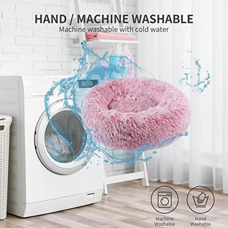 BVAGSS Hundebett Rund XH034, Flauschiges Donut-Kuschelkissen aus ultraweichem Plüsch, waschbar, für kleine bis große Hunde und Katzen – Bild 4