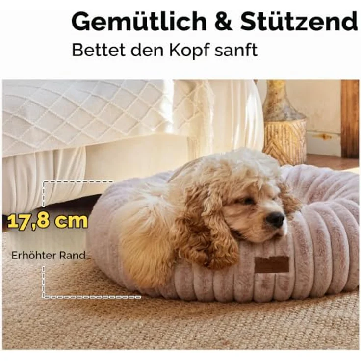 FUKUMARU Hundebett, orthopädisches Katzenbett mit waschbarem Bezug, modernes Design mit Farbverlauf, 64 x 64 x 18 cm, Rosa – Bild 4