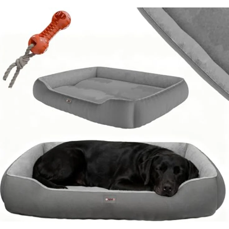 BENNO® Hundebett Sammy, quadratisch 95x75x18 cm, maschinenwaschbar, rutschfest, inklusive Kauknochen, anthrazit – Bild 1