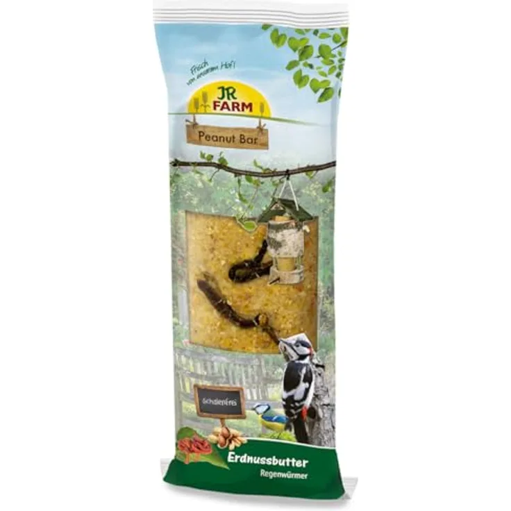JR FARM Garden PBar Erdnussbutter mit Regenwürmern, 350g - naturnahe Vogelfutterrolle, schalenfrei, proteinreich