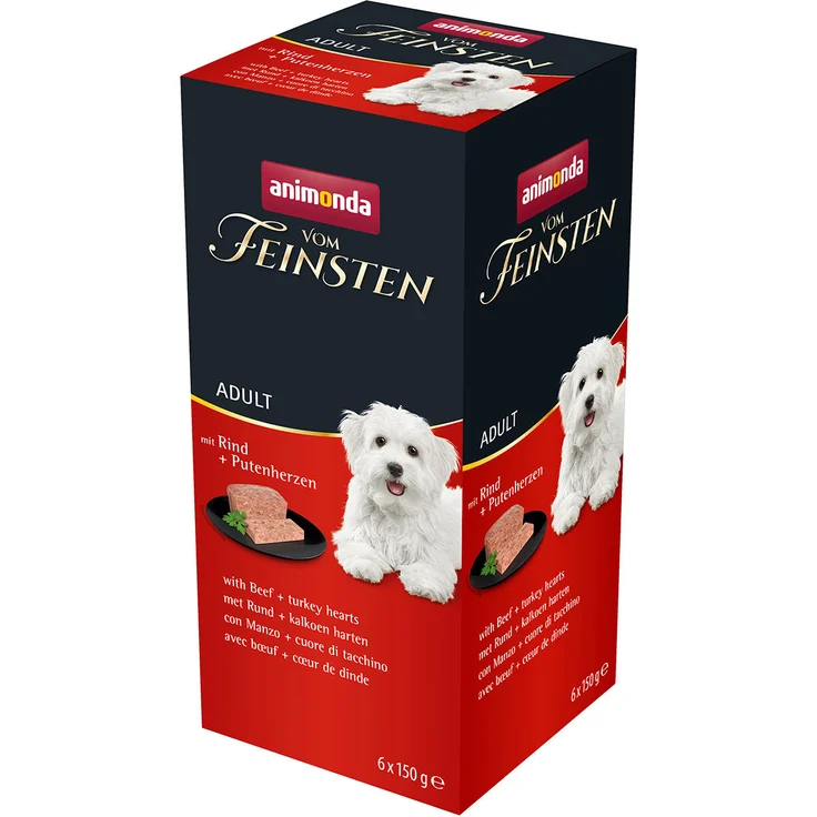animonda vom Feinsten Adult Nassfutter mit Rind und Putenherz, 6x150g, ohne Farbstoffe für ausgewachsene Hunde