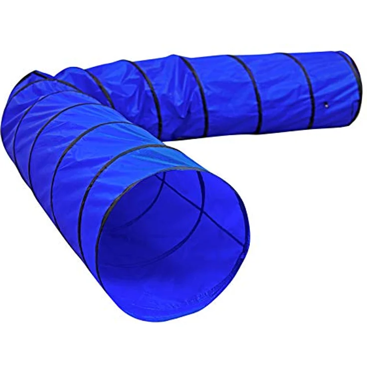 lionto Outdoor Tunnel, faltbarer Agility Tunnel für Hunde und Kinder, 500x60 cm, reißfest mit Heringen und Tragetasche, blau – Bild 1