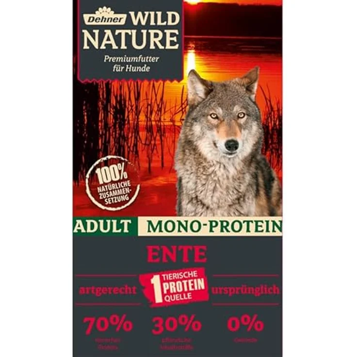 Dehner Wild Nature Hundefutter Mono Protein, Getreidefreies Trockenfutter für ausgewachsene Hunde, Ente/Fisch, 4 kg, 70% Protein – Bild 2