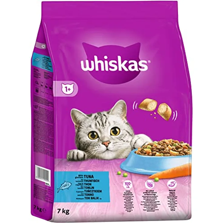 Whiskas Adult 1+ Trockenfutter Thunfisch, 7kg - Katzentrockenfutter für gesunde Harnwege, ohne künstliche Zusatzstoffe