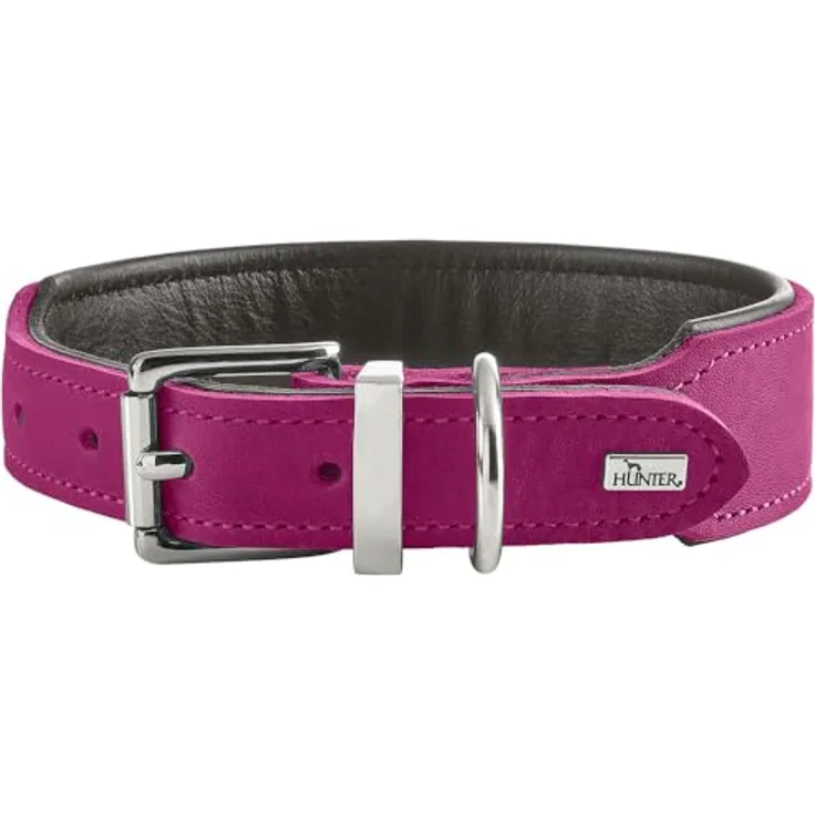 Hunter Hundehalsband Malta, Magenta, aus gefettetem Softvollrindleder, handgefertigt, strapazierfähig, Größe 55