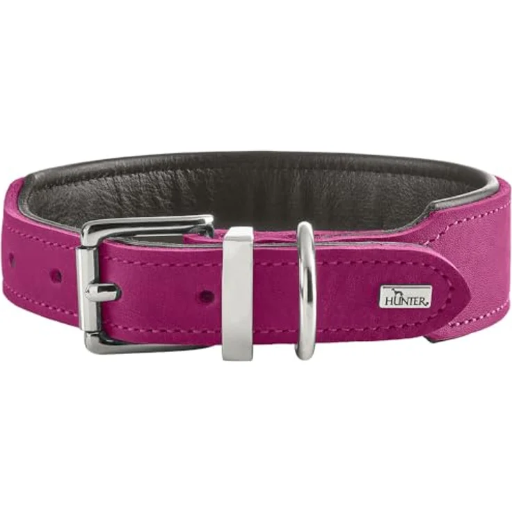 Hunter Hundehalsband Malta, Magenta, aus gefettetem Softvollrindleder, handgefertigt, strapazierfähig, Größe 55 – Bild 1