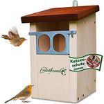 ERDENFREUND® Nistkasten Rotkehlchen, räubersicher mit Marder-/Katzenschutz, Doppel-Nischeneinflug, Lichtschacht und Spechtschutz
