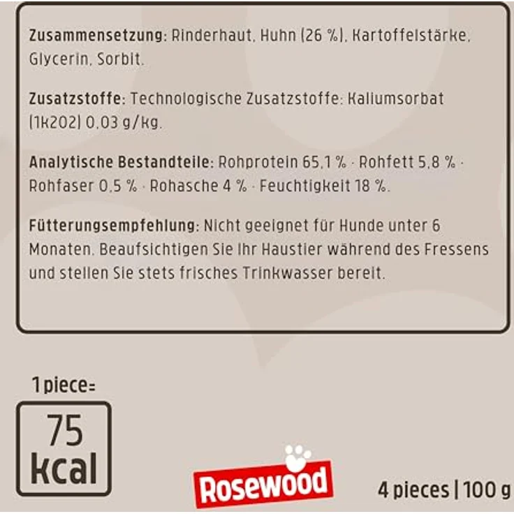 Rosewood Chewy Sticks Huhn Medium, Kaustangen mit Hühnerfleisch und Rinderhaut, ohne Getreide, unterstützt die Zahnpflege, 6er Pack (6x100 g) – Bild 5