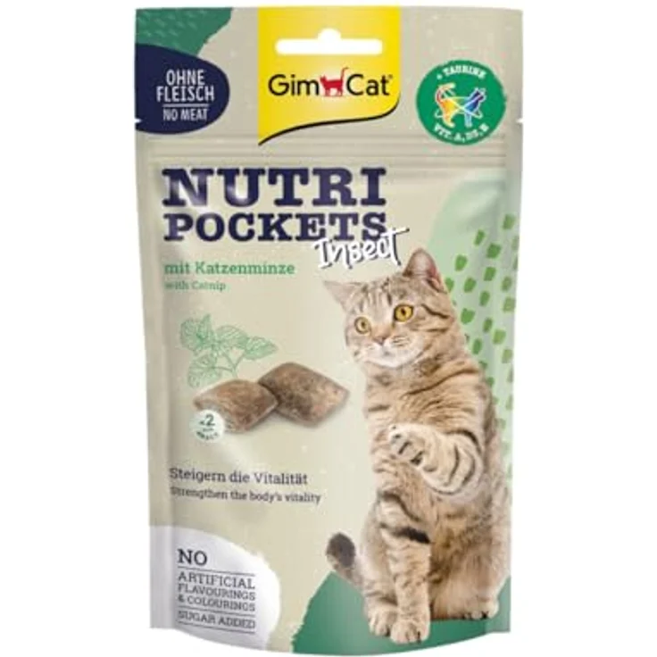 GimCat Nutri Pockets Insekt & Katzenminze, Knuspriger Katzensnack mit Vitamin A, D, E und Taurin, 60 g Beutel – Bild 1