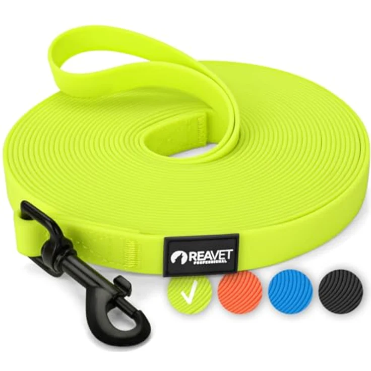 ReaVET Schleppleine für Hunde 10 Meter, Neon Gelb I Robuste, wasserfeste Trainingsleine mit Griff für große & kleine Hunde – Bild 1