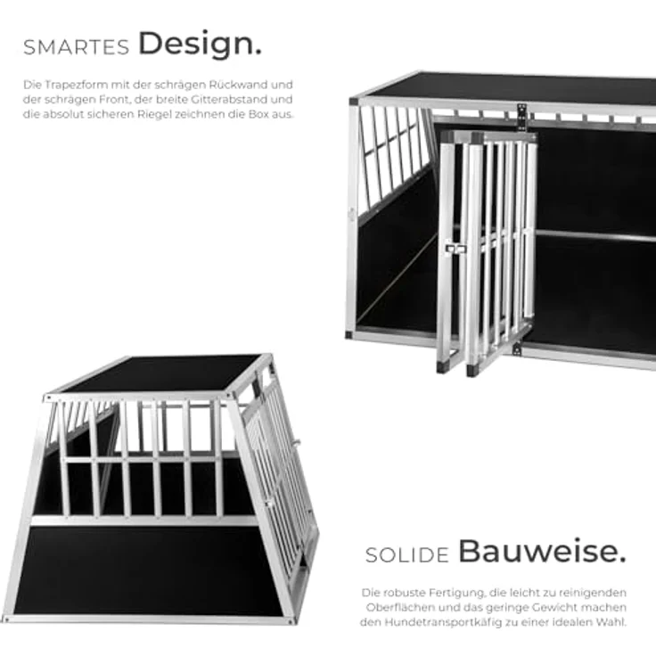tectake® Hundebox trapezförmig, Aluminium Hundetransportbox für Auto und Zuhause, Double, 104 x 90,5 x 69 cm, optimale Frischluftzufuhr, leicht zu reinigen – Bild 3