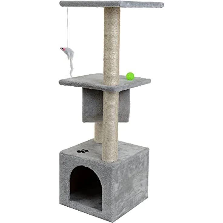 Mersjo Kratzbaum für Katzen, Double, 92 cm, mit 4 Ebenen, Sisal umwickelt, weicher Plüschbezug, stabile Konstruktion – Bild 4