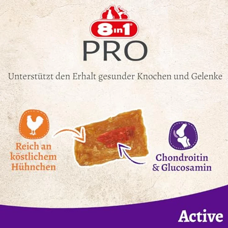 8in1 Pro Fillets Active, Hunde-Snack mit Hähnchen, fettarm und proteinreich, mit Chondroitin und Glucosamin für gesunde Knochen und Gelenke, 200g Beutel – Bild 3