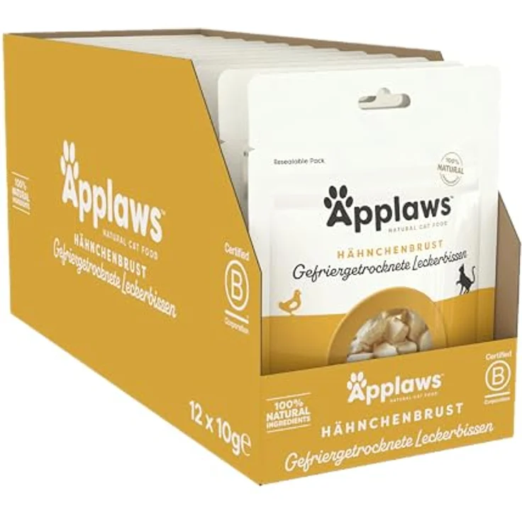 Applaws gefriergetrocknete Katzensnacks, Hühnerbrust, 100% natürliche Zutaten, Packung mit 12 x 10g Beuteln – Bild 1