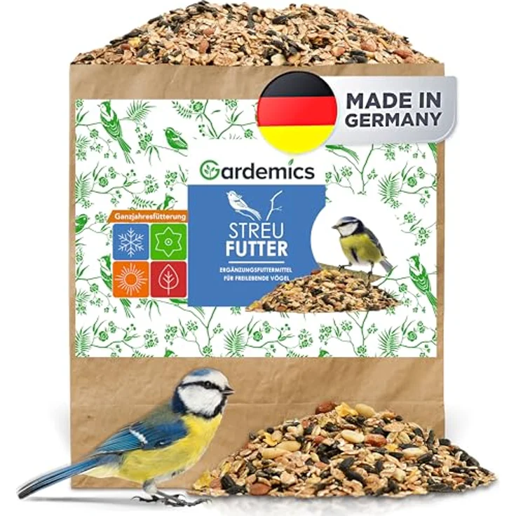 Gardemics Vogelfutter Wildvögel ganzjährig 25 Kg, Vitalmix mit Erdnüssen & Sonnenblumenkerne, artgerechtes Ganzjahresfutter für Artenvielfalt im Garten – Bild 1