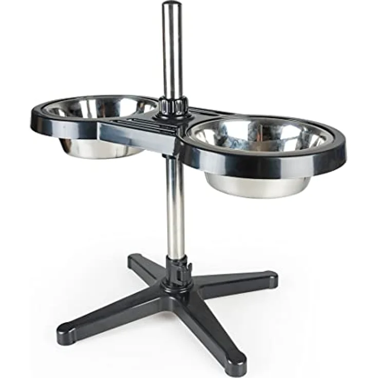 Duvoplus Twin Feeder X-Support 1890 ml – L – 59 x 33,5 x 55 cm, höhenverstellbar, X-Ständer, aus ABS und Stahl, mit 2 Edelstahlschüsseln, mit rutschfestem Fuß, ergonomische Position zum Essen – Bild 2