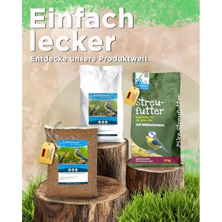Futterbauer 25kg SCHALENLOSES Streufutter mit Mehlwürmern, Ganzjahresvogelfutter für Wildvögel – Bild 5