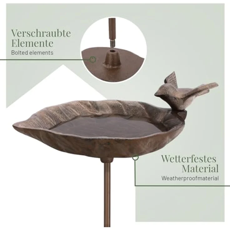 wildlife home Vogeltränke auf Stab im Blatt-Design, frostsicher und witterungsbeständig aus Gusseisen, pour Garten und Balkon, 16 x 12,5 x 65 cm – Bild 4
