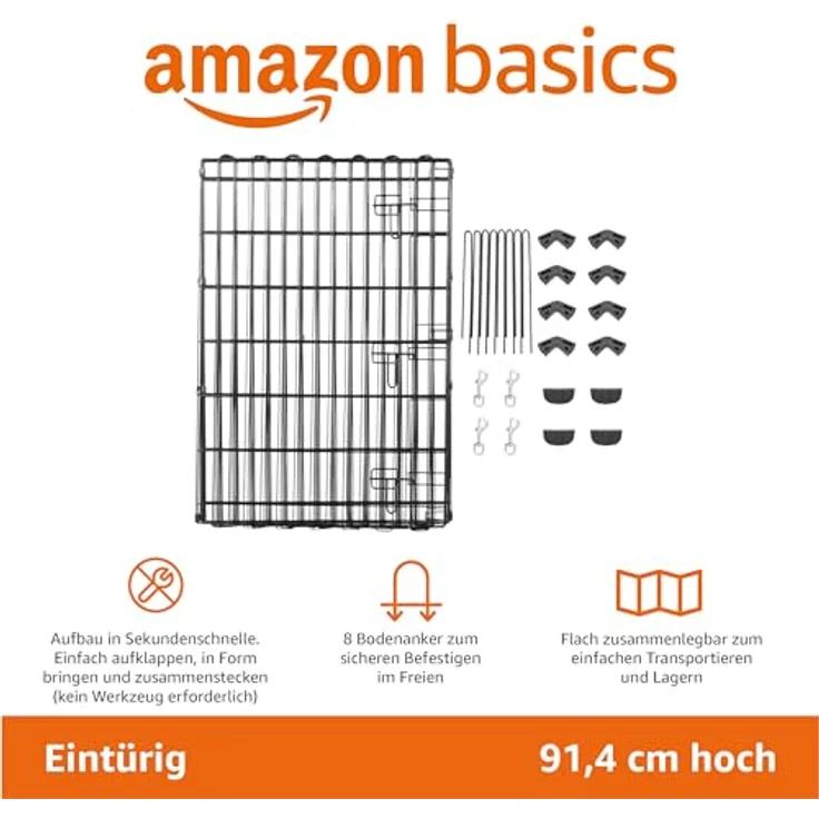 Amazon Basics Achteckig Laufgehege für Hunde, faltbar aus Metall mit Tür, 91 cm, schwarz, 1,85 m² Spiel- und Bewegungsfläche – Bild 2