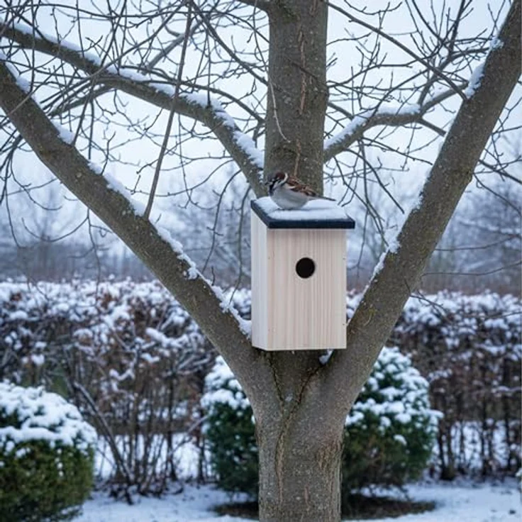 Relaxdays Nistkasten 4er Set, Vogelhäuschen für Spatzen & Meisen, 32 mm Einflugloch, mit Dachklappe, Natur/schwarz – Bild 3