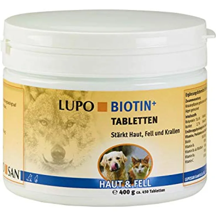 Luposan Biotin + Tabletten für Hunde, 400 g, zur Unterstützung von Haut und Fell bei Biotin-Mangel