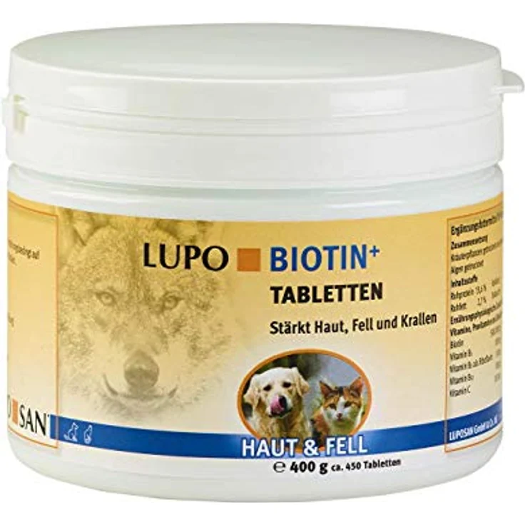 Luposan Biotin + Tabletten für Hunde, 400 g, zur Unterstützung von Haut und Fell bei Biotin-Mangel – Bild 1