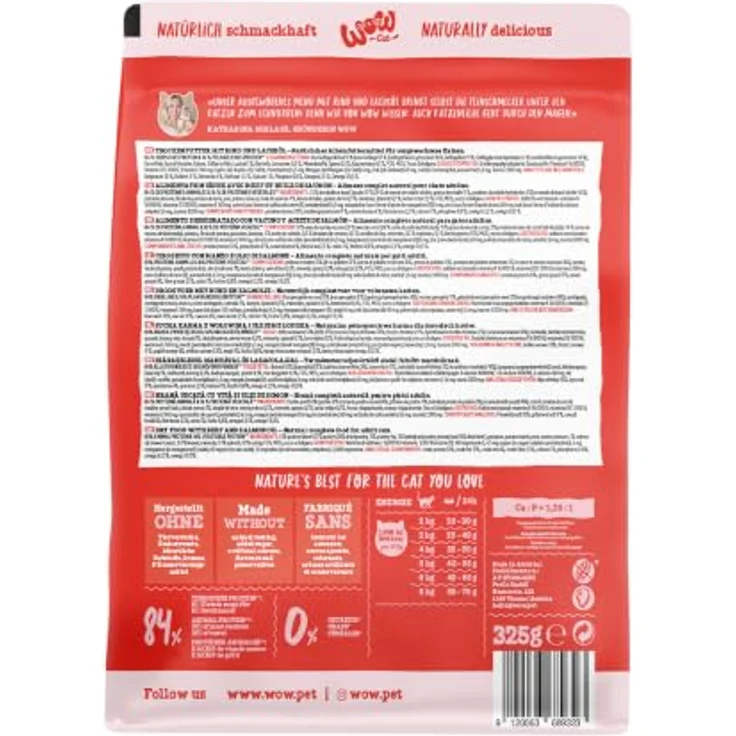 WOW Cat Adult Rind, Premium-Trockenfutter für ausgewachsene Katzen mit 84% tierischem Protein, 325 g – Bild 2