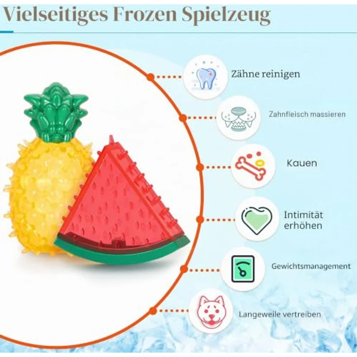 Pawaboo Molaren Spielzeug Set für Hunde, 2er Pack Wassermelone und Ananas, kühlend, interaktiv, aus ungiftigem TPR-Material – Bild 5