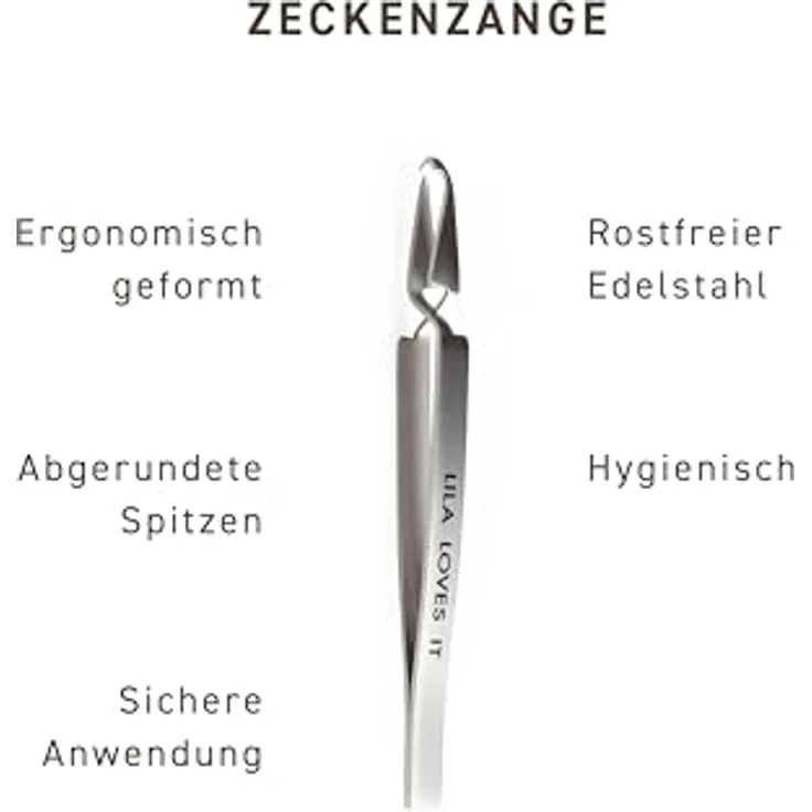 LILA LOVES IT Zeckenzange für Hunde, ergonomisch geformt aus rostfreiem Edelstahl, mit abgerundeten Spitzen, hygienisch, Größe: 13,5cm – Bild 2