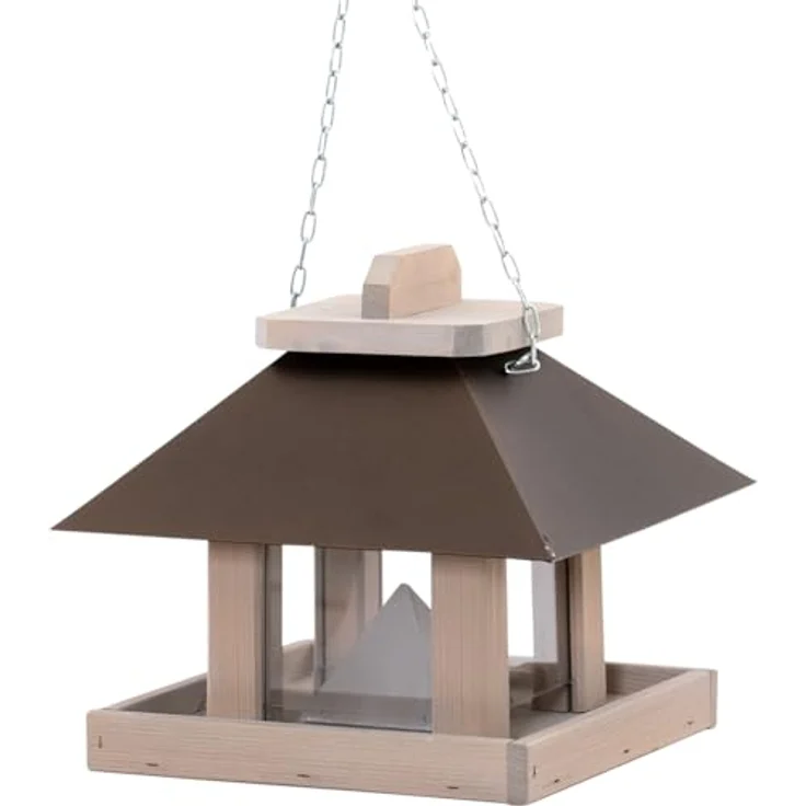 Siena Garden Vogelfutterhaus Luna, modernes Vogelhaus mit Futtersilo und Stahlblechdach, 26x26x24 cm, Kiefer FSC 100% – Bild 1