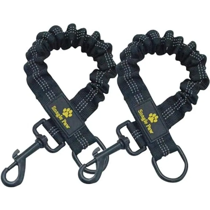 Snagle Paw 2 Stück Verwicklungsfreie Elastische Hundeleine, Reflektierende Doppelleine für Hundetraining, Schwarz, 45-60 cm verstellbar