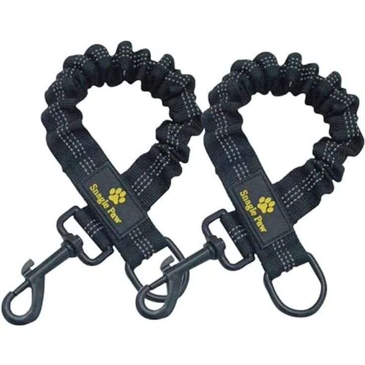 Snagle Paw 2 Stück Verwicklungsfreie Elastische Hundeleine, Reflektierende Doppelleine für Hundetraining, Schwarz, 45-60 cm verstellbar – Bild 1