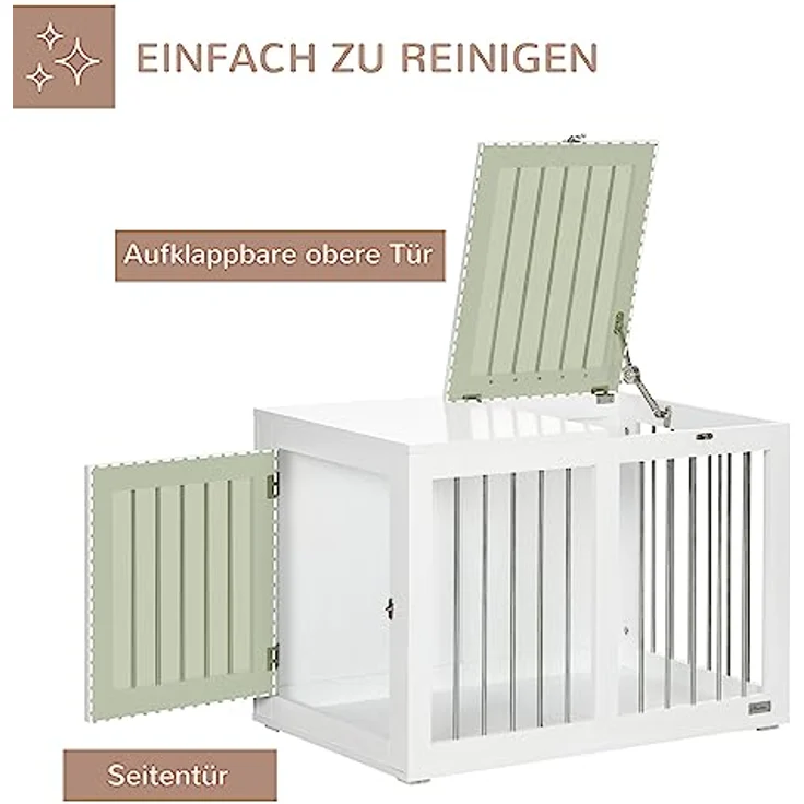 PawHut Hundekäfig für Zuhause, Hundehütte für mittelgroße Hunde, abschließbare Türen, weiß, 80 x 50 x 56,5 cm – Bild 4