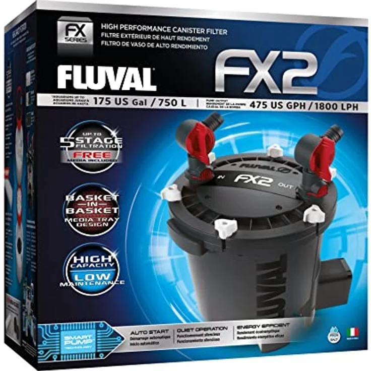 Fluval FX2 Hochleistungs-Außenfilter für Aquarien bis 750l, 1.800 l/h Wasserumwälzung, mit Smart Pump Technologie und herausnehmbaren Medienkörben – Bild 3