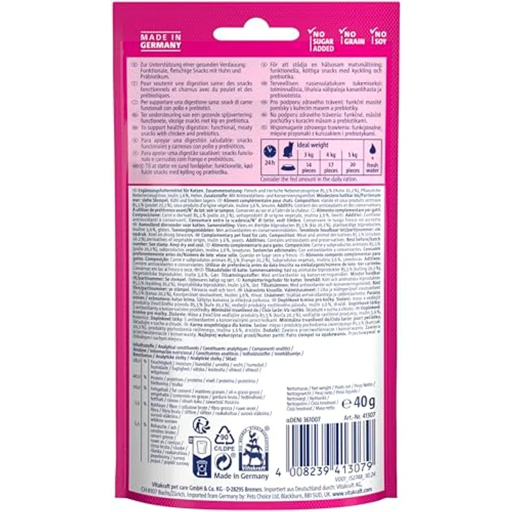 Vitakraft Vita Hearts Digestion Huhn, weiche Katzensnacks mit Präbiotikum, 40g – Bild 6