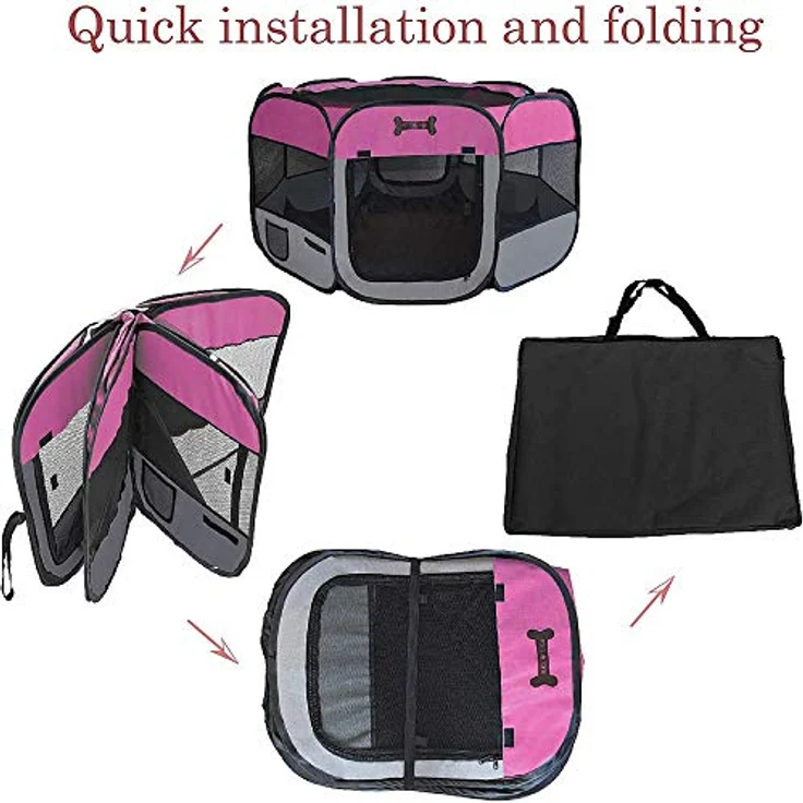 Mucola Pop-Up Welpenlaufstall 125x125x64 cm, Faltbarer Hundeauslauf aus wasserdichtem 600D Oxford mit Netzabdeckung und Tragetasche, leicht und mobil für drinnen & draußen – Bild 3