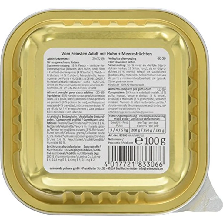 animonda vom Feinsten Huhn und Meeresfrüchte, Getreidefreies Katzen-Nassfutter mit Taurin, 32x100g – Bild 2