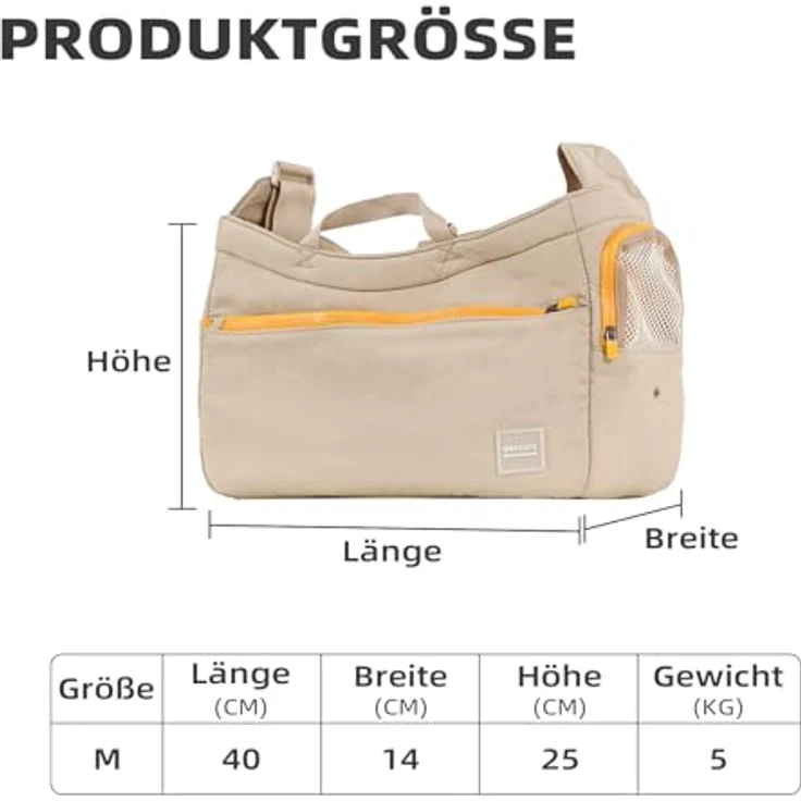 ONECUTE Business-Hundetasche für Kleine Hunde & Katzen – Klappbare Tragetasche mit Weichgepolstertem Hartboden, Belüftungsmesh, Seitentaschen und Sicherheitsmechanismus – Khaki, 40x14x25 cm – Bild 2
