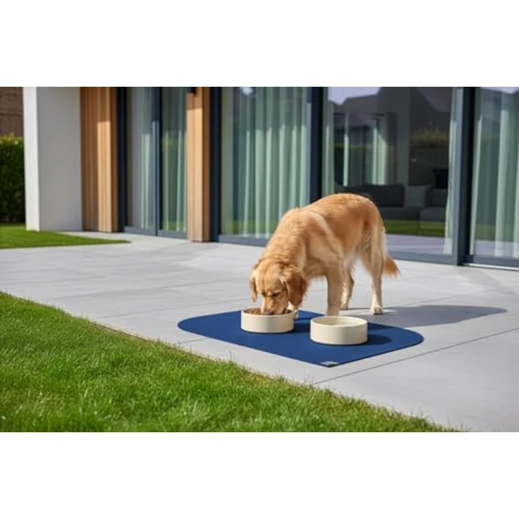 SANOZOO® Napfunterlage „Blatt“, beidseitig rutschfest & waschbar, für Hund & Katze, Blau 60 x 90 cm, Made in Germany – Bild 3
