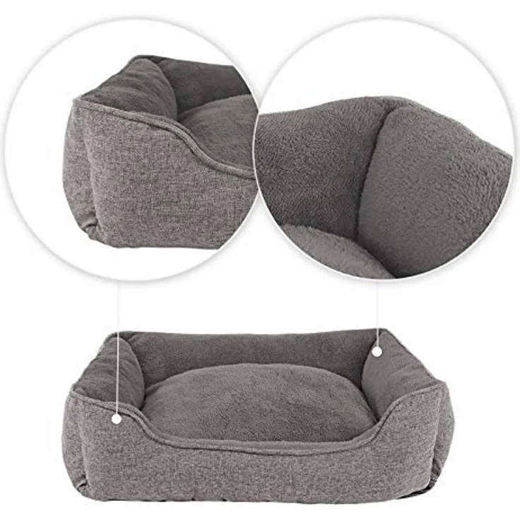 lionto Hundekissen meliert, kuscheliges Heimtierbett mit abnehmbarem Bezug und rutschfestem Boden, 75x60 cm, grau – Bild 3