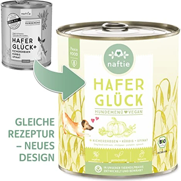 naftie Bio Hafer Glück, veganes Hundefutter Nassfutter Menü mit Kichererbsen, purinarm, 400g – Bild 3