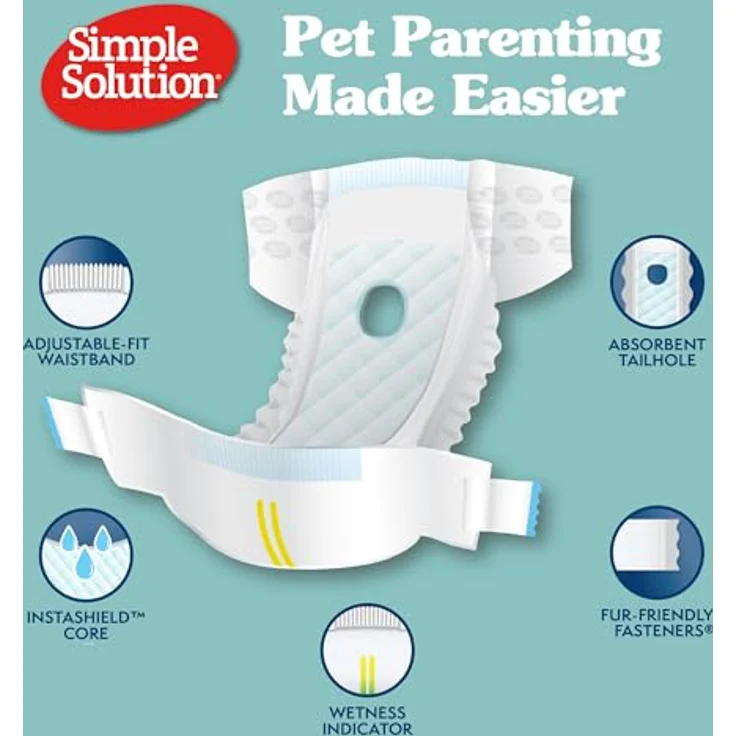 Simple Solution True Fit, Einweg-Hundewindeln für Hündinnen, super saugfähig mit Nässeindikator, L/XL (Taillenumfang 45,7–68,6 cm), 30 Stück – Bild 2
