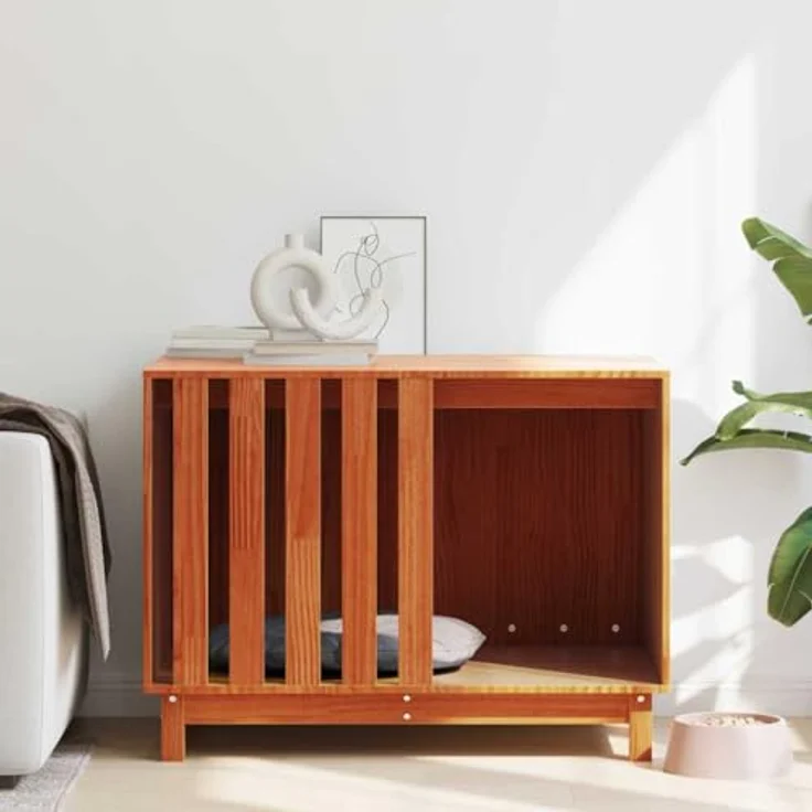 vidaXL Hundehütte Wachsbraun 100 x 70 x 70 cm, Massives Kiefernholz, Moderner Hundezwinger für innen, Gemütlicher Rückzugsort für Haustiere – Bild 2