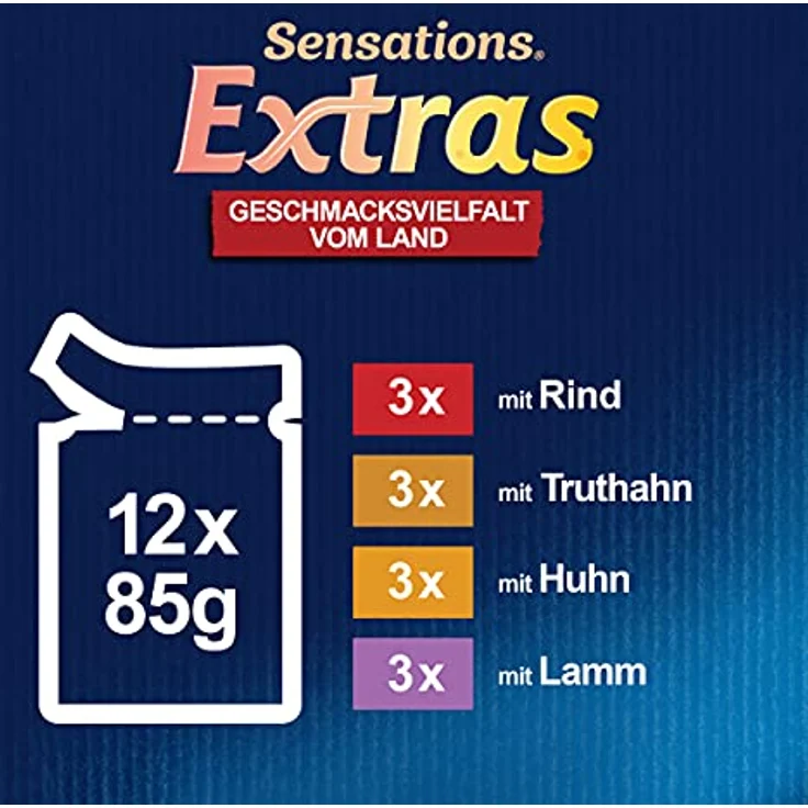 Felix Sensations Extras Katzenfutter nass in Gelee, Geschmacksvielfalt vom Land, 6er Pack (6 x 12 Beutel à 85g), mit Rind, Truthahn, Huhn, Lamm, ohne Konservierungsstoffe – Bild 5