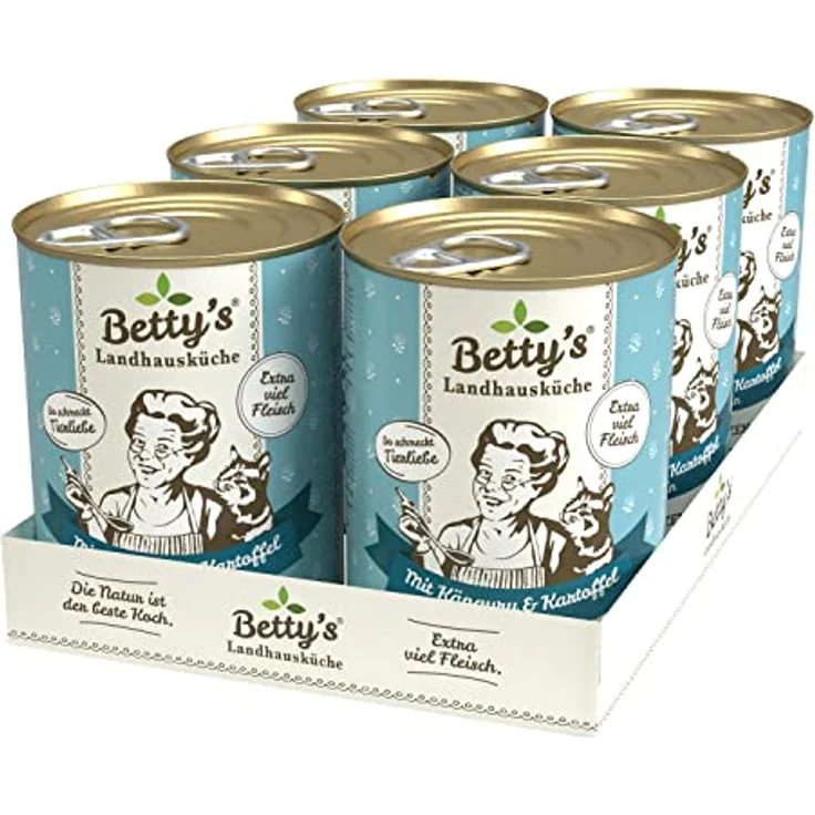 Boswelia Betty's Landhausküche Nassfutter Katze, getreidefrei, Känguru mit Kartoffeln und Geflügel, schonend gegart, für alle Katzenrassen geeignet, 6 x 400 g – Bild 1