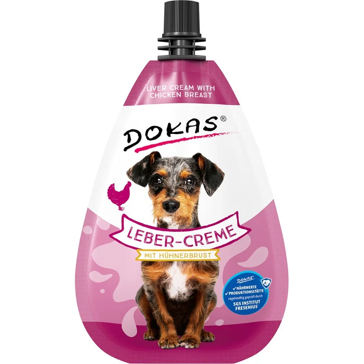 Dokas Leber-Creme mit Hühnerbrust, 85g, vielseitiger Hundesnack für unterwegs