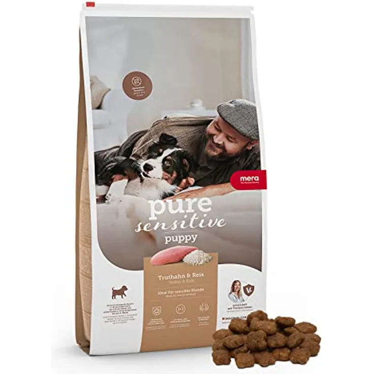 MERA Pure Sensitive Puppy, Trockenfutter mit Truthahn und Reis, glutenfrei, leicht verdaulich, 4kg